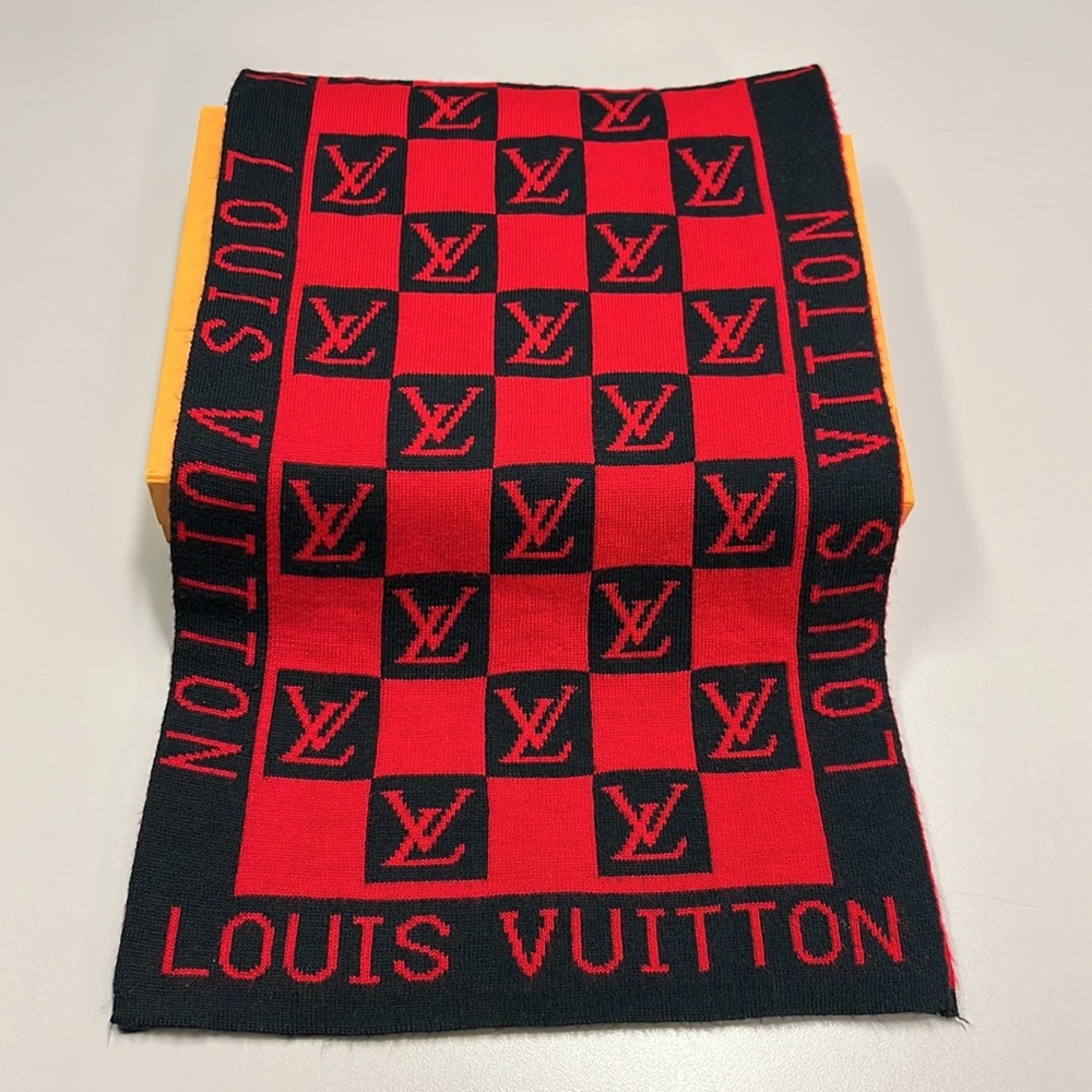 Louis Vuitton Red and Black Muffler Monogram Scarf 🧣